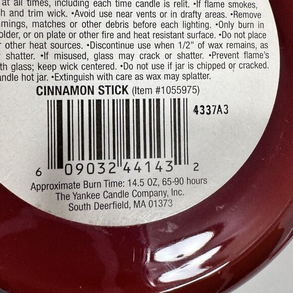 Vtg YANKEE CANDLE BLACK BAND WHITE LABEL HOUSEWARMER CANDLE Cinnamon Stick 14.5 - Picture 12 of 16